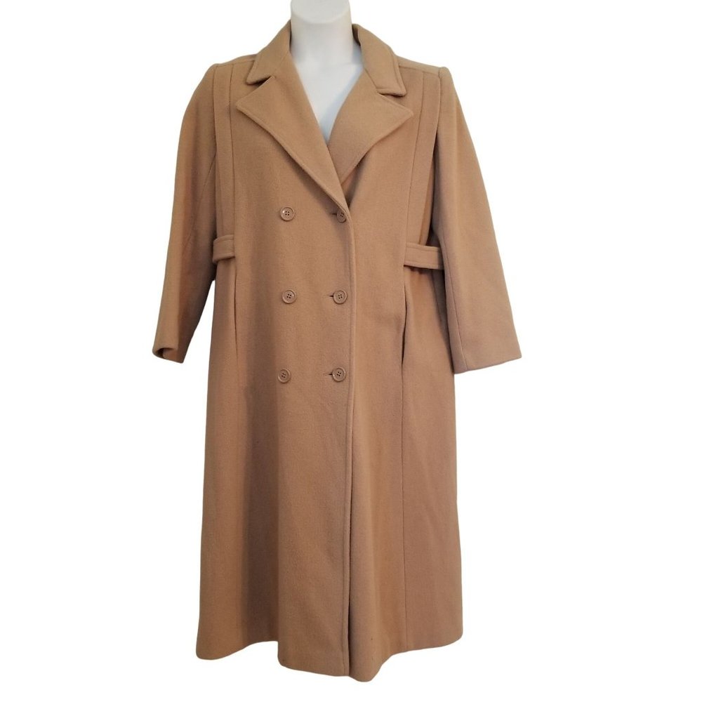 Wellington Fashions M Camel Tan Vintage Double Breasted Wool Trench Coat Pockets